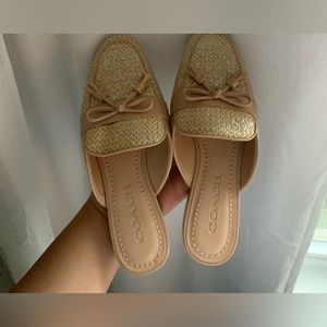 NWOB Coach STASSI Natural & Metallic Raffia Straw Slide Mule Slip On size 5.5